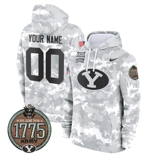 BYU Cougars 2024 Salute to Service Establishment Year Patch Custom Fleece Pullover Stitched Hoodie - Army