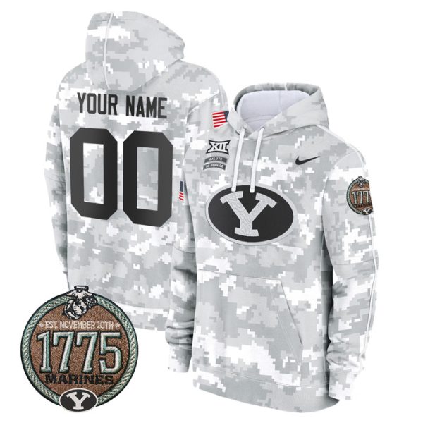BYU Cougars 2024 Salute to Service Establishment Year Patch Custom Fleece Pullover Stitched Hoodie - Marines
