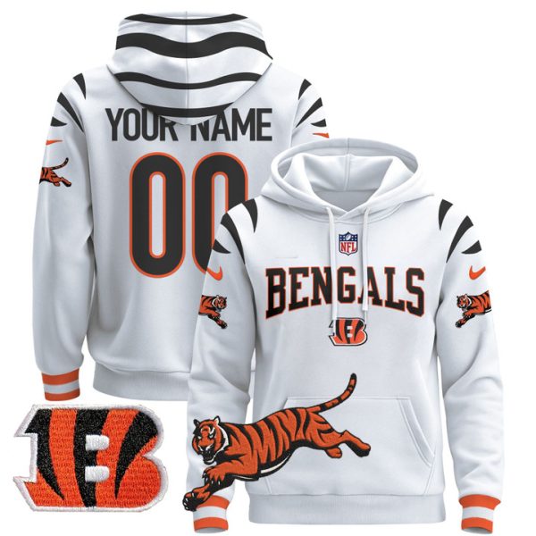 Bengals 2024 Custom Pullover Stitched Hoodie - White