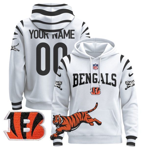 Bengals 2024 Custom Pullover Stitched Hoodie - White Limited