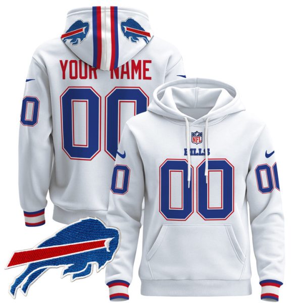 Buffalo Bills 2024 Custom Pullover Stitched Hoodie - White