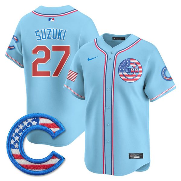 Chicago Cubs 2025 Fourth of July Vapor Premier Limited Jersey Stitched Light Blue Seiya Suzuki