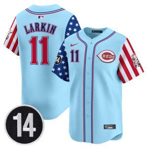 Cincinnati Reds 2025 Independence Day Vapor Premier Limited Jersey - Pete Rose Patch Stitched Blue Barry Larkin