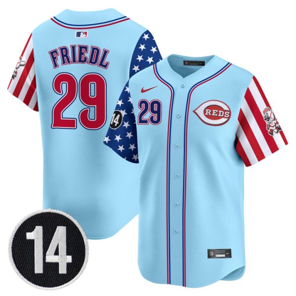 Cincinnati Reds 2025 Independence Day Vapor Premier Limited Jersey - Pete Rose Patch Stitched Blue TJ Friedl