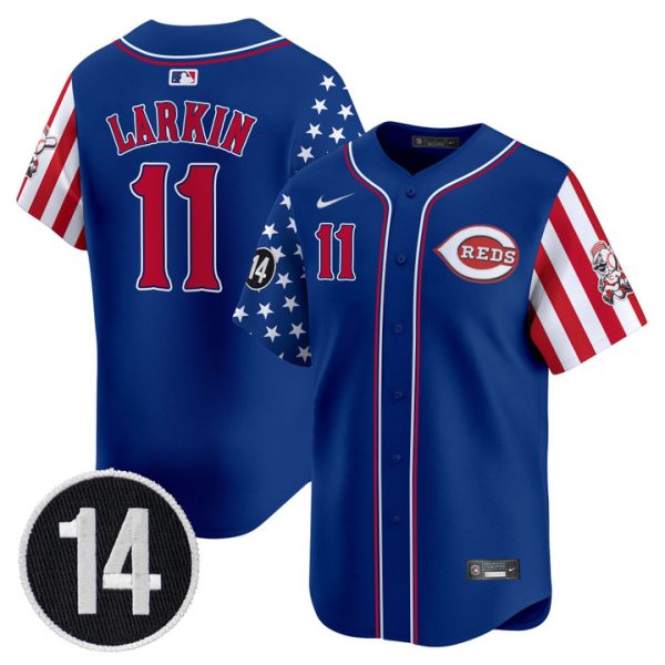 Cincinnati Reds 2025 Independence Day Vapor Premier Limited Jersey - Pete Rose Patch Stitched Royal Barry Larkin
