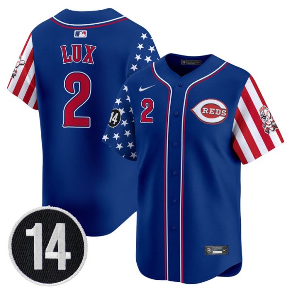 Cincinnati Reds 2025 Independence Day Vapor Premier Limited Jersey - Pete Rose Patch Stitched Royal Gavin Lux