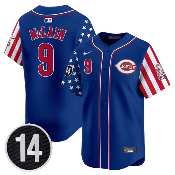 Cincinnati Reds 2025 Independence Day Vapor Premier Limited Jersey - Pete Rose Patch Stitched Royal Matt McLain