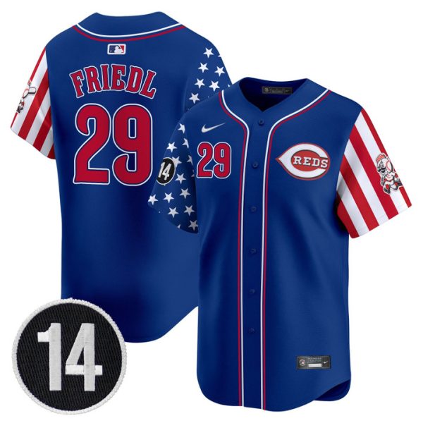Cincinnati Reds 2025 Independence Day Vapor Premier Limited Jersey - Pete Rose Patch Stitched Royal TJ Friedl