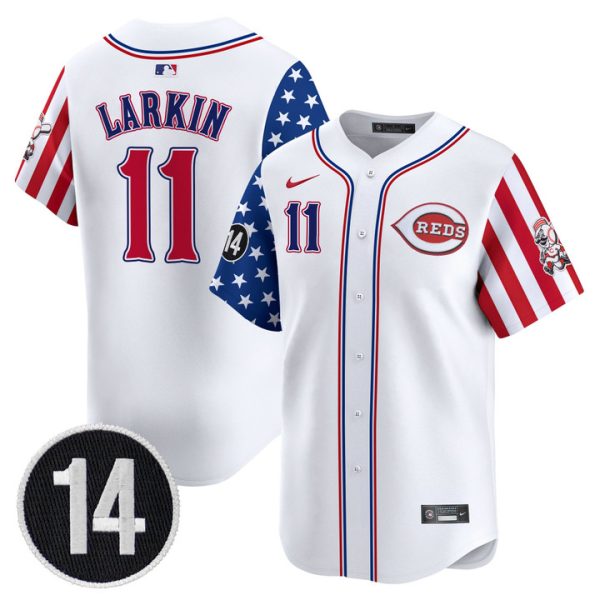 Cincinnati Reds 2025 Independence Day Vapor Premier Limited Jersey - Pete Rose Patch Stitched White Barry Larkin