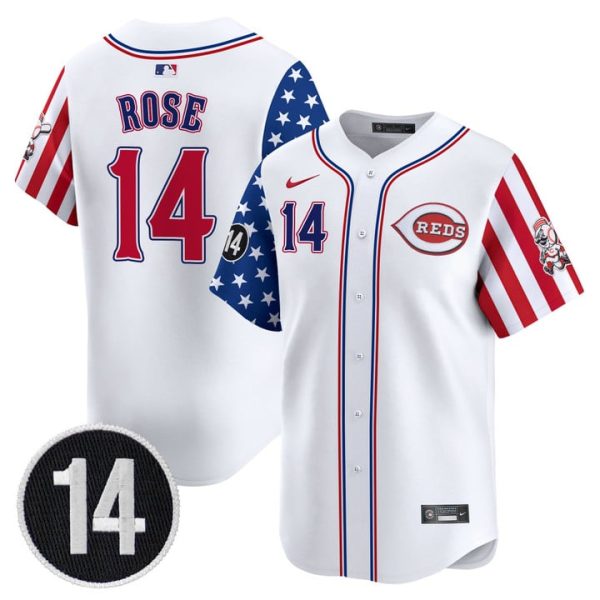 Cincinnati Reds 2025 Independence Day Vapor Premier Limited Jersey - Pete Rose Patch Stitched White Pete Rose