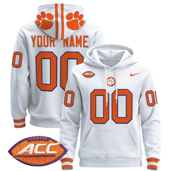 Clemson Tigers 2024 Custom Pullover Stitched Hoodie - White