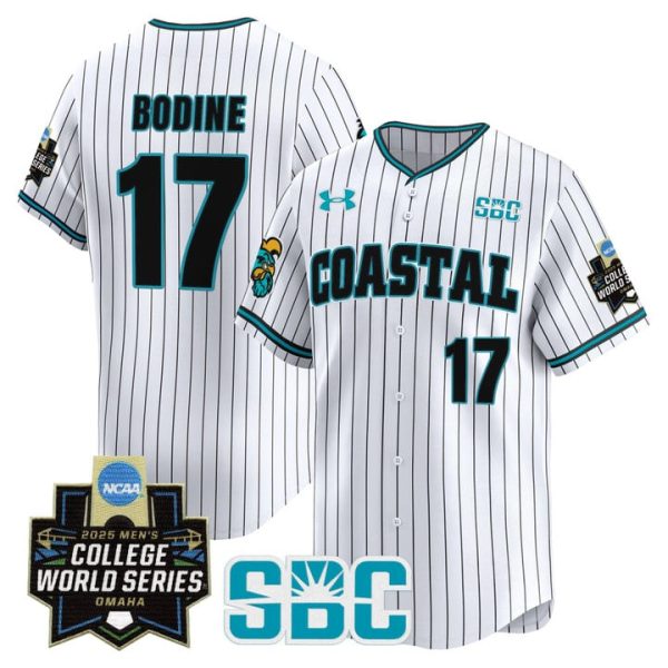 Coastal Carolina Chanticleers 2025 World Series Vapor Premier Limited Jersey Stitched Pinstripe Caden Bodine