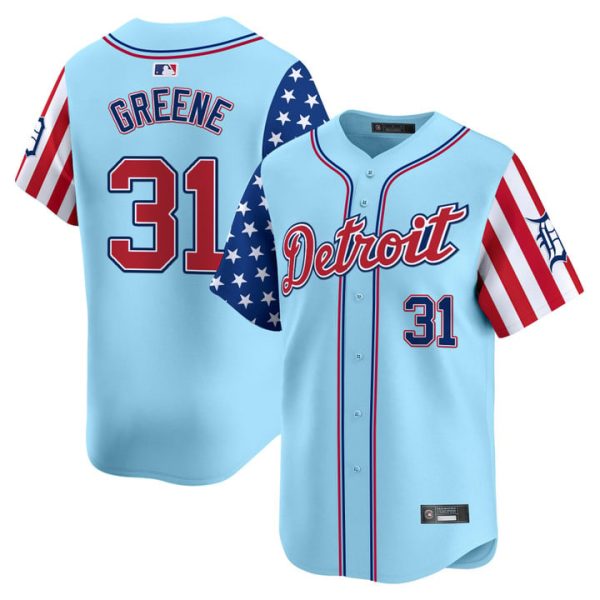 Detroit Tigers 2025 Independence Day Vapor Premier Limited Jersey Stitched Blue Riley Greene