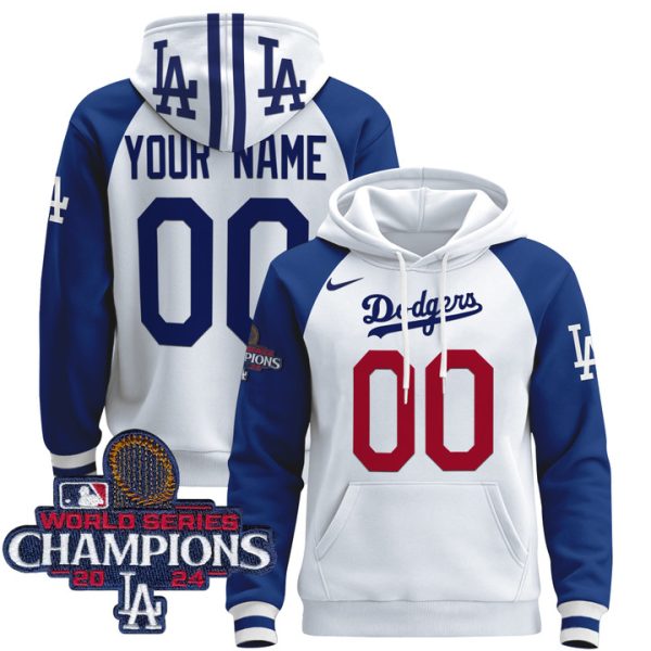 Dodgers 2024 World Series Champions Custom Pullover Stitched Hoodie - Alternate White