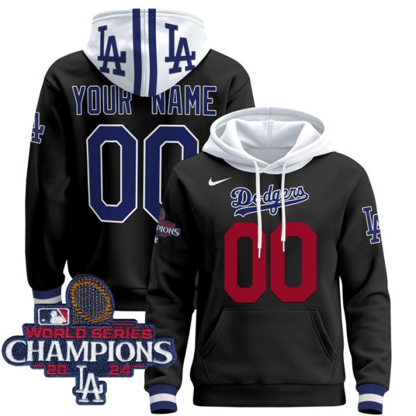 Dodgers 2024 World Series Champions Custom Pullover Stitched Hoodie - Black