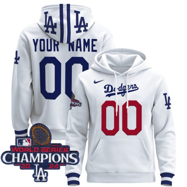 Dodgers 2024 World Series Champions Custom Pullover Stitched Hoodie - White