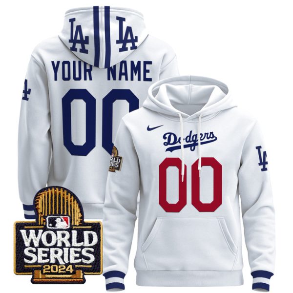 Dodgers 2024 World Series Custom Pullover Stitched Hoodie - White