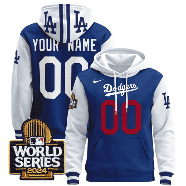 Dodgers 2024 World Series Custom Pullover Stitched Hoodie - White Sleeves