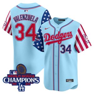 Dodgers 2025 Independence Day Vapor Premier Limited Jersey Stitched Blue Fernando Valenzuela