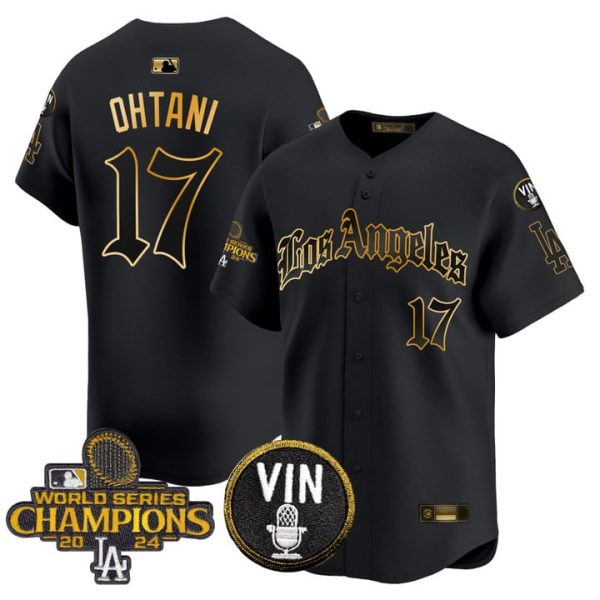 Dodgers 2025 LA Gothic Style Gold Vapor Premier Limited Jersey Stitched Black Gold Shohei Ohtani