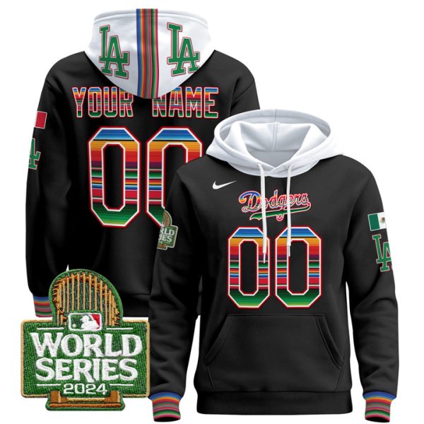 Dodgers Mexico 2024 World Series Custom Pullover Stitched Hoodie - Black