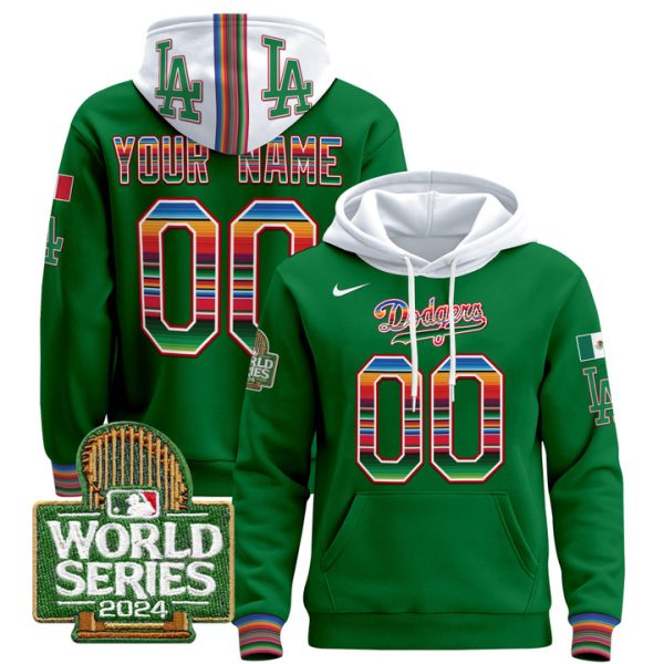 Dodgers Mexico 2024 World Series Custom Pullover Stitched Hoodie - Green
