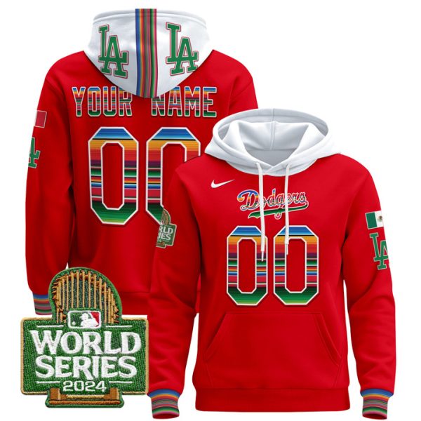 Dodgers Mexico 2024 World Series Custom Pullover Stitched Hoodie - Red