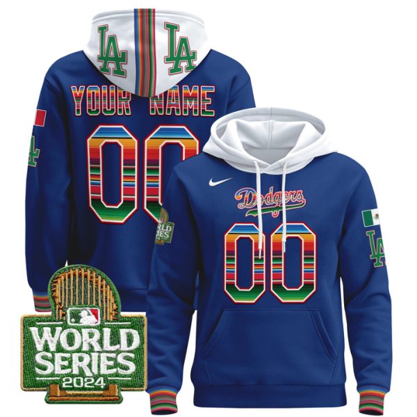 Dodgers Mexico 2024 World Series Custom Pullover Stitched Hoodie - Royal