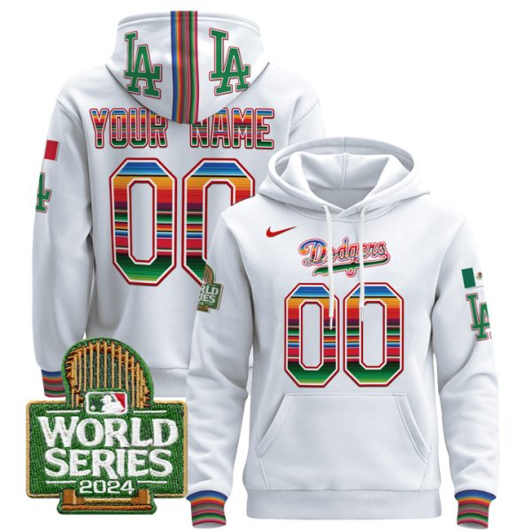 Dodgers Mexico 2024 World Series Custom Pullover Stitched Hoodie - White