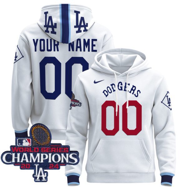 Dodgers Tribute 2024 World Series Champions Custom Pullover Stitched Hoodie - White