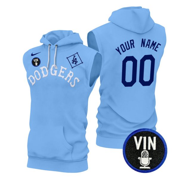 Dodgers Tribute Vin Scully Patch Custom Sleeveless Stitched Hoodie - Blue