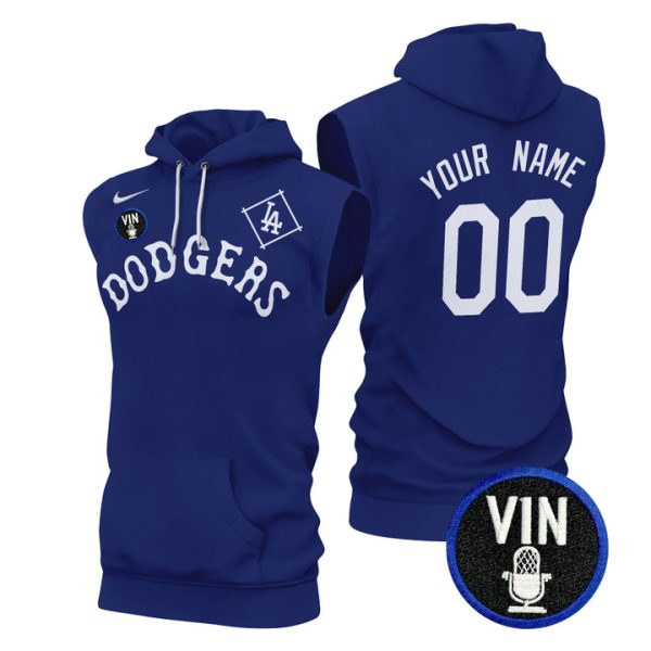 Dodgers Tribute Vin Scully Patch Custom Sleeveless Stitched Hoodie - Royal