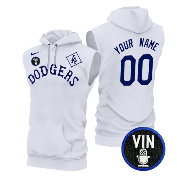 Dodgers Tribute Vin Scully Patch Custom Sleeveless Stitched Hoodie - White