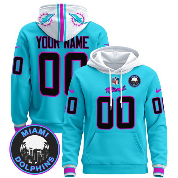 Dolphins "Miami Vice" Custom Pullover Stitched Hoodie - Aqua