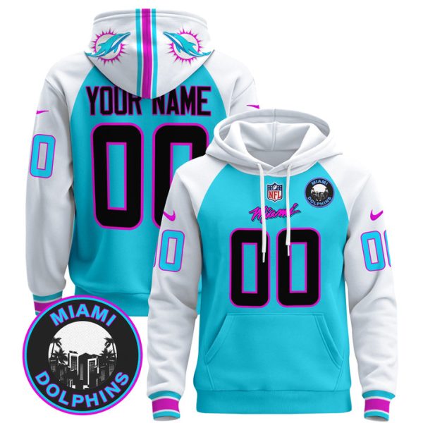 Dolphins "Miami Vice" Custom Pullover Stitched Hoodie - Aqua Alternate