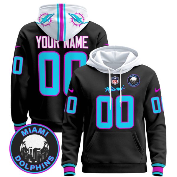 Dolphins "Miami Vice" Custom Pullover Stitched Hoodie - Black