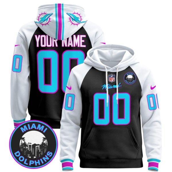 Dolphins "Miami Vice" Custom Pullover Stitched Hoodie - Black Alternate