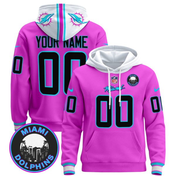 Dolphins "Miami Vice" Custom Pullover Stitched Hoodie - Pink