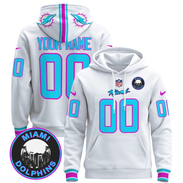 Dolphins "Miami Vice" Custom Pullover Stitched Hoodie - White