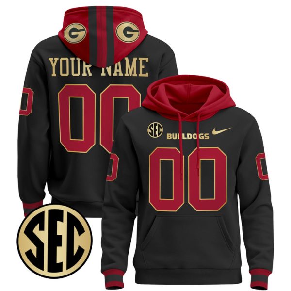 Georgia Bulldogs 2024 Custom Pullover Stitched Hoodie - Black Gold Trim