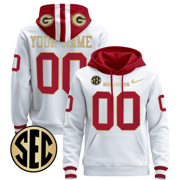 Georgia Bulldogs 2024 Custom Pullover Stitched Hoodie - White Gold Trim
