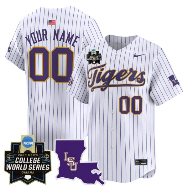 LSU Tigers 2025 World Series Vapor Premier Limited Custom Jersey Stitched Pinstripe