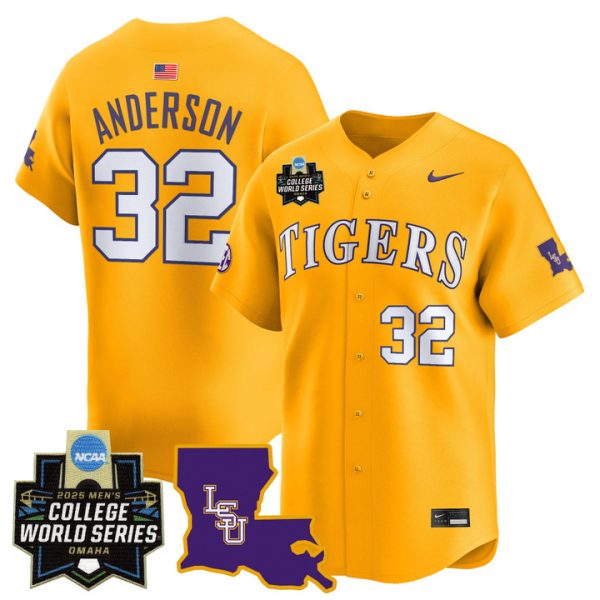 LSU Tigers 2025 World Series Vapor Premier Limited Jersey Stitched Gold Kade Anderson