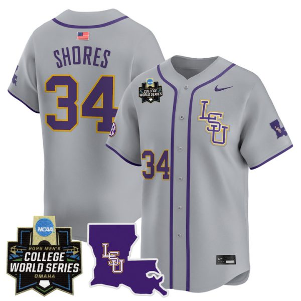 LSU Tigers 2025 World Series Vapor Premier Limited Jersey Stitched Gray Chase Shores