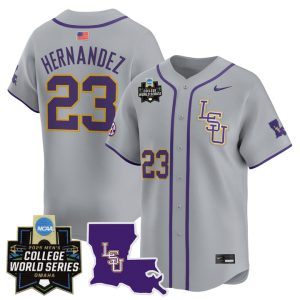 LSU Tigers 2025 World Series Vapor Premier Limited Jersey Stitched Gray Luis Hernandez
