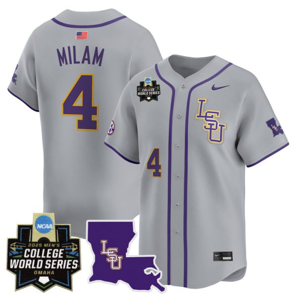 LSU Tigers 2025 World Series Vapor Premier Limited Jersey Stitched Gray Steven Milam
