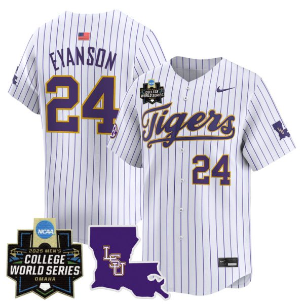 LSU Tigers 2025 World Series Vapor Premier Limited Jersey Stitched Pinstripe Anthony Eyanson
