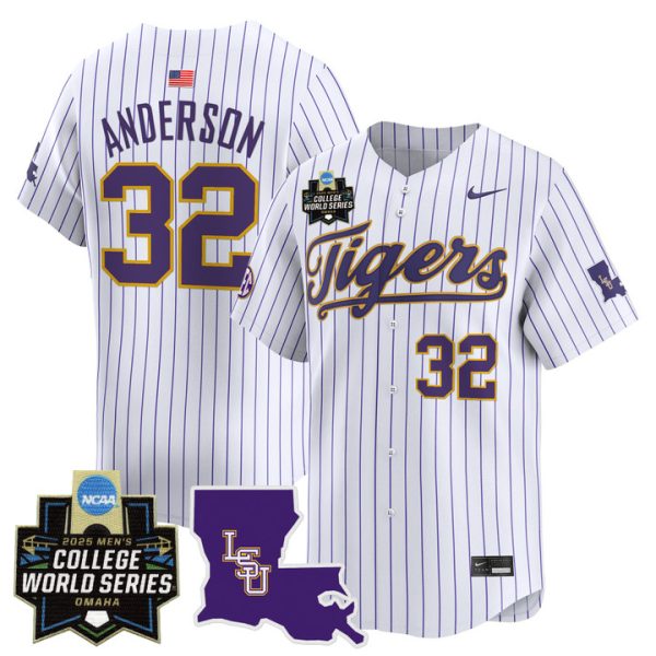 LSU Tigers 2025 World Series Vapor Premier Limited Jersey Stitched Pinstripe Kade Anderson