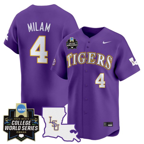 LSU Tigers 2025 World Series Vapor Premier Limited Jersey Stitched Purple Steven Milam