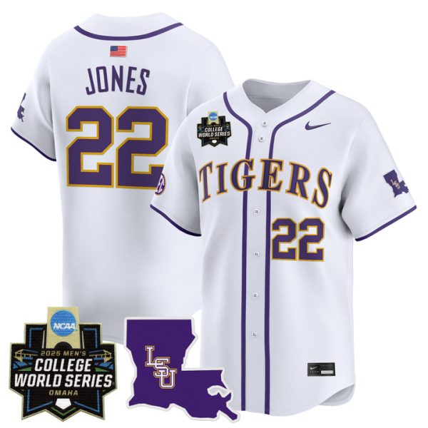 LSU Tigers 2025 World Series Vapor Premier Limited Jersey Stitched White Jared Jones